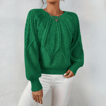Women's Cable Knit Jumper with Puff Sleeves