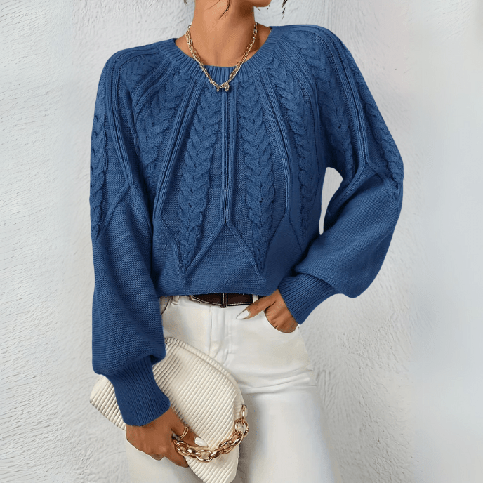 Women's Cable Knit Jumper with Puff Sleeves