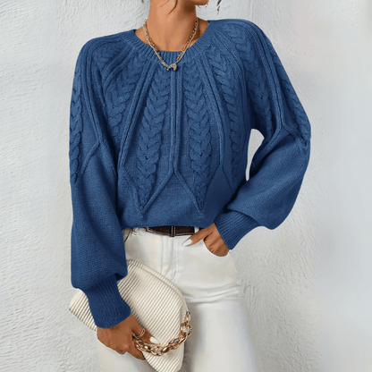 Women's Cable Knit Jumper with Puff Sleeves