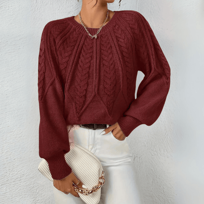Women's Cable Knit Jumper with Puff Sleeves