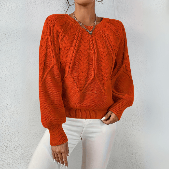 Women's Cable Knit Jumper with Puff Sleeves
