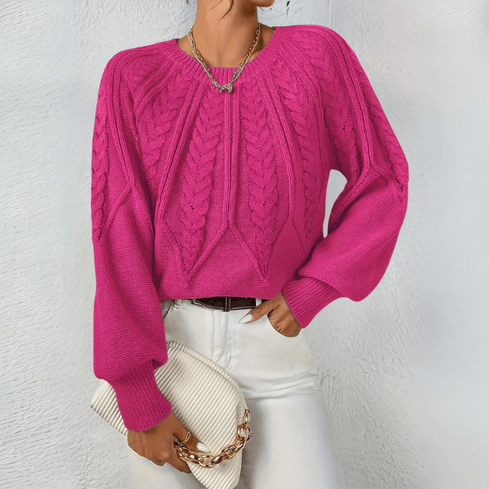 Women's Cable Knit Jumper with Puff Sleeves