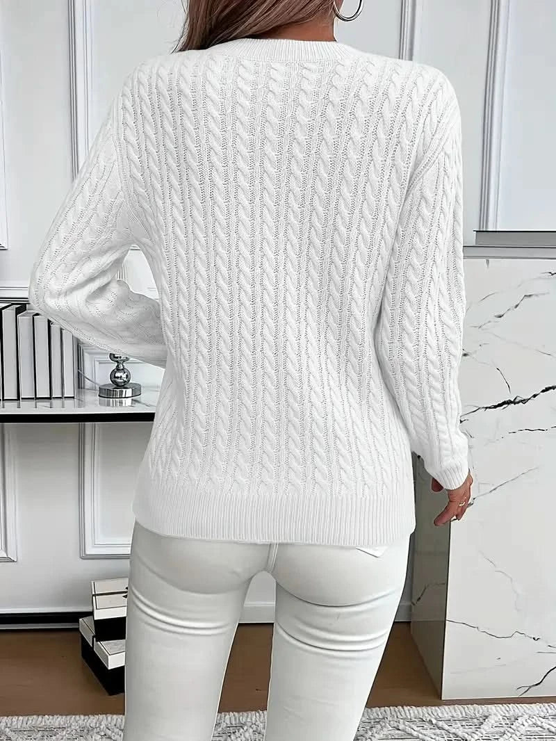 Women's Cable Knit Jumper with Round Neck and Soft Touch