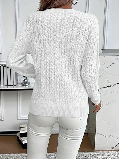 Women's Cable Knit Jumper with Round Neck and Soft Touch