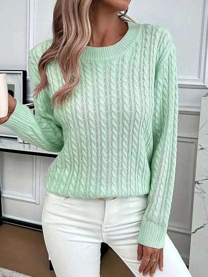 Women's Cable Knit Jumper with Round Neck and Soft Touch