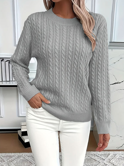 Women's Cable Knit Jumper with Round Neck and Soft Touch