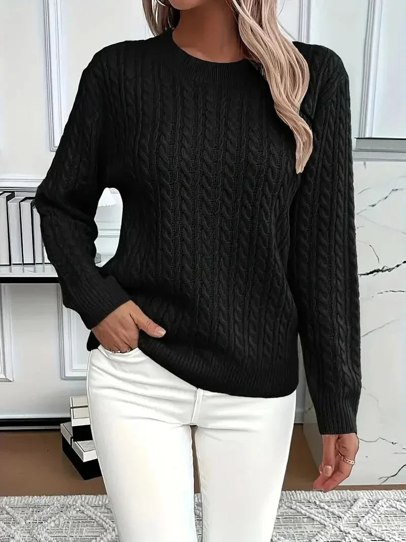 Women's Cable Knit Jumper with Round Neck and Soft Touch
