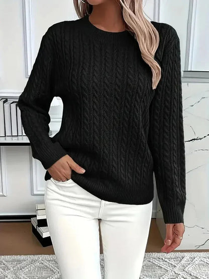 Women's Cable Knit Jumper with Round Neck and Soft Touch