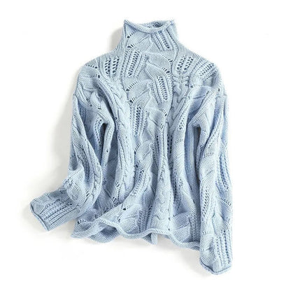 Women's Cable Knit Turtleneck Jumper with Dense Yarn