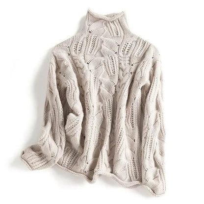 Women's Cable Knit Turtleneck Jumper with Dense Yarn