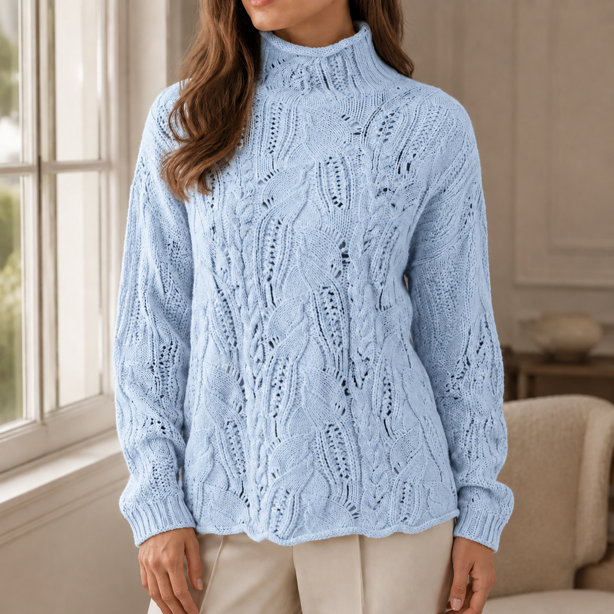 Women's Cable Knit Turtleneck Jumper with Soft Touch