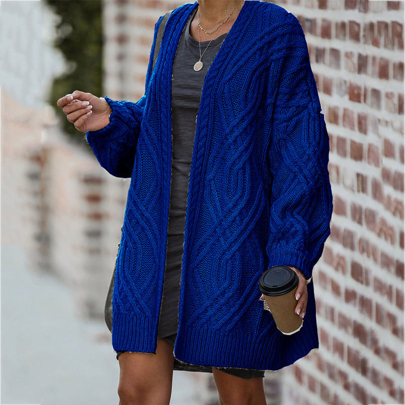 Women's Chunky Knit Cardigan with Cable Pattern and Open Front