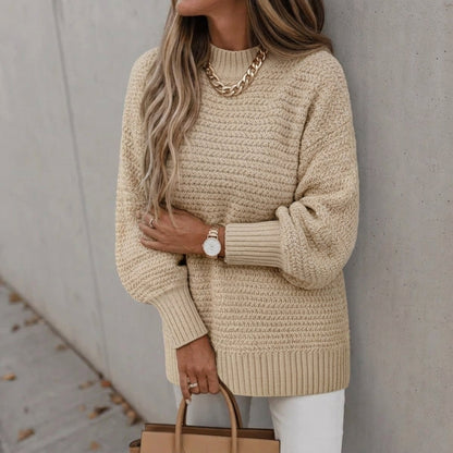 Women's Chunky Knit Jumper with High Neck Oversized Fit