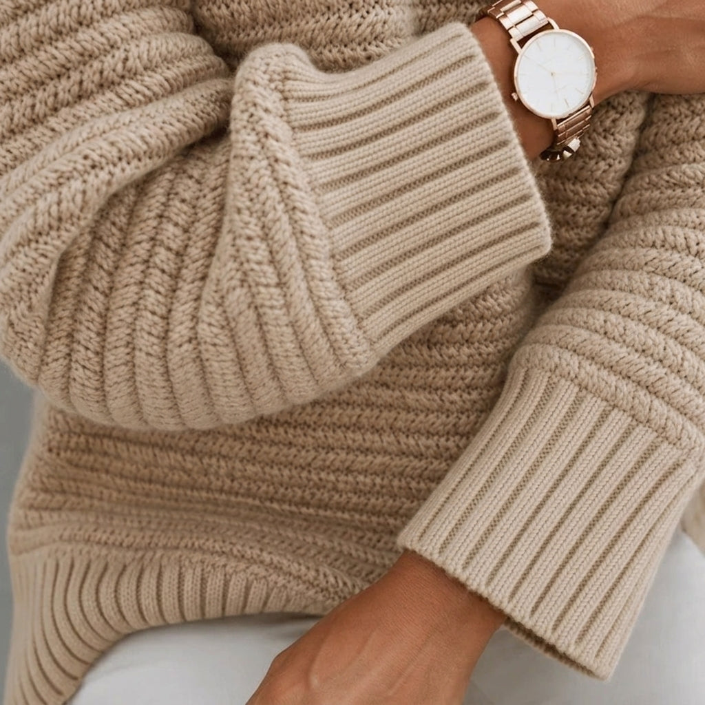 Women's Chunky Knit Jumper with High Neck Oversized Fit