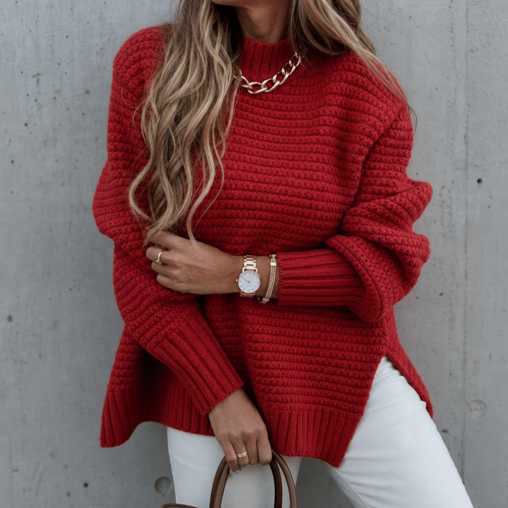 Women's Chunky Knit Jumper with High Neck Oversized Fit