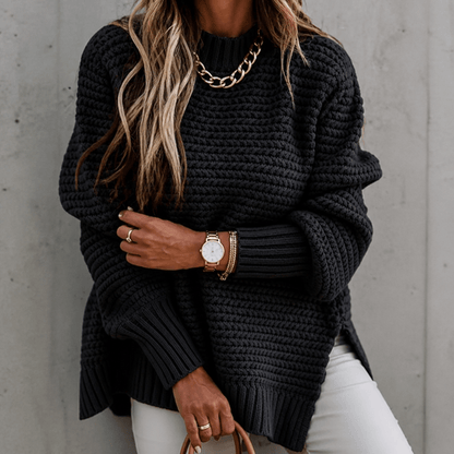 Women's Chunky Knit Jumper with High Neck Oversized Fit