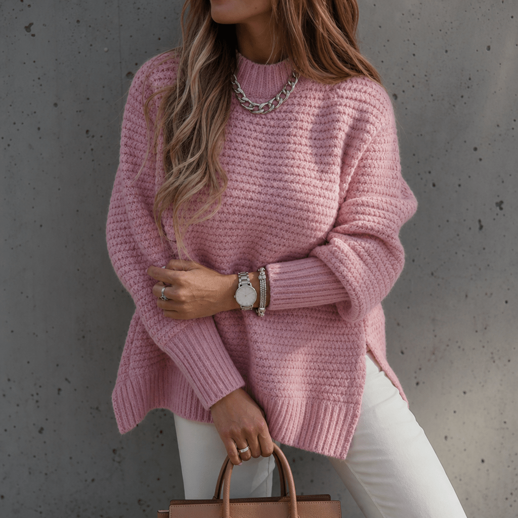 Women's Chunky Knit Jumper with High Neck Oversized Fit
