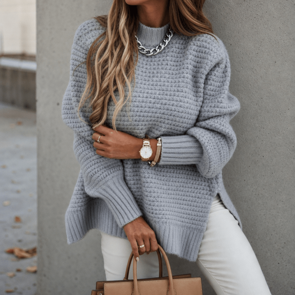 Women's Chunky Knit Jumper with High Neck Oversized Fit