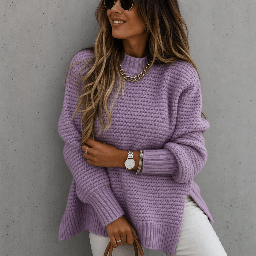 Women's Chunky Knit Jumper with High Neck Oversized Fit