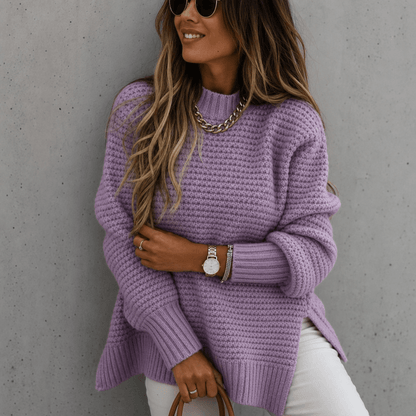 Women's Chunky Knit Jumper with High Neck Oversized Fit