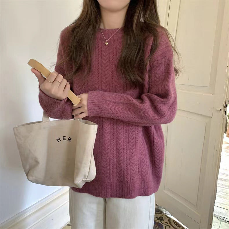 Women's Chunky Knit Jumper with High Round Neck