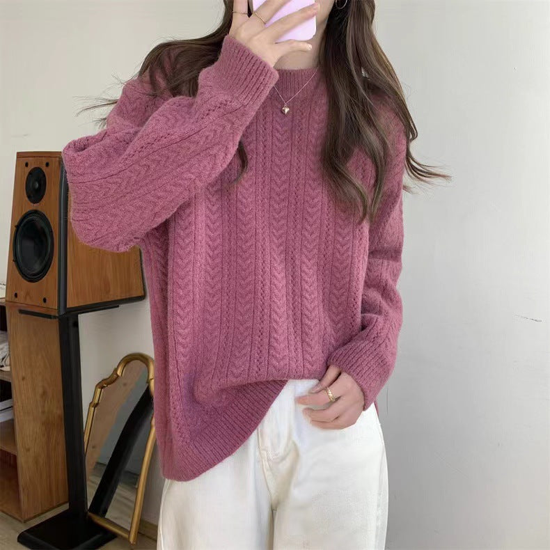 Women's Chunky Knit Jumper with High Round Neck