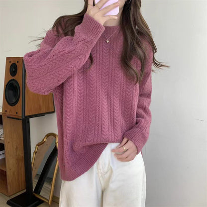Women's Chunky Knit Jumper with High Round Neck