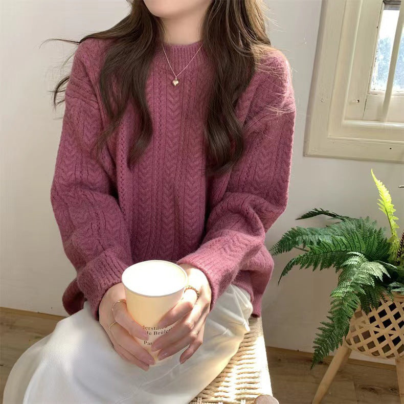 Women's Chunky Knit Jumper with High Round Neck