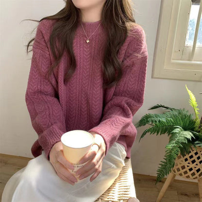 Women's Chunky Knit Jumper with High Round Neck