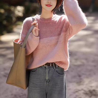 Women's Chunky Knit Jumper with Stand-Up Collar in Gradient Colour