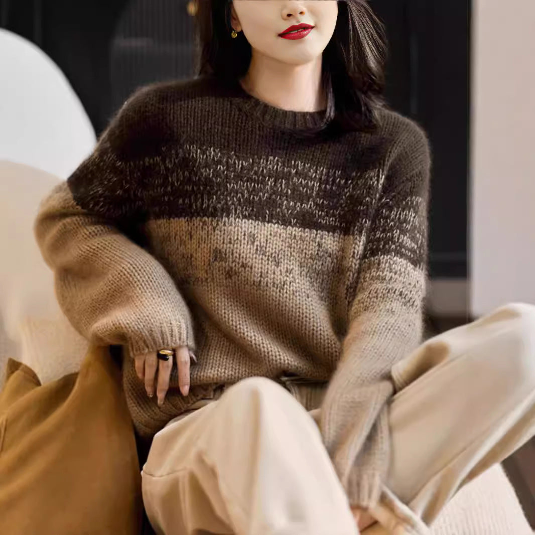 Women's Chunky Knit Jumper with Stand-Up Collar in Gradient Colour