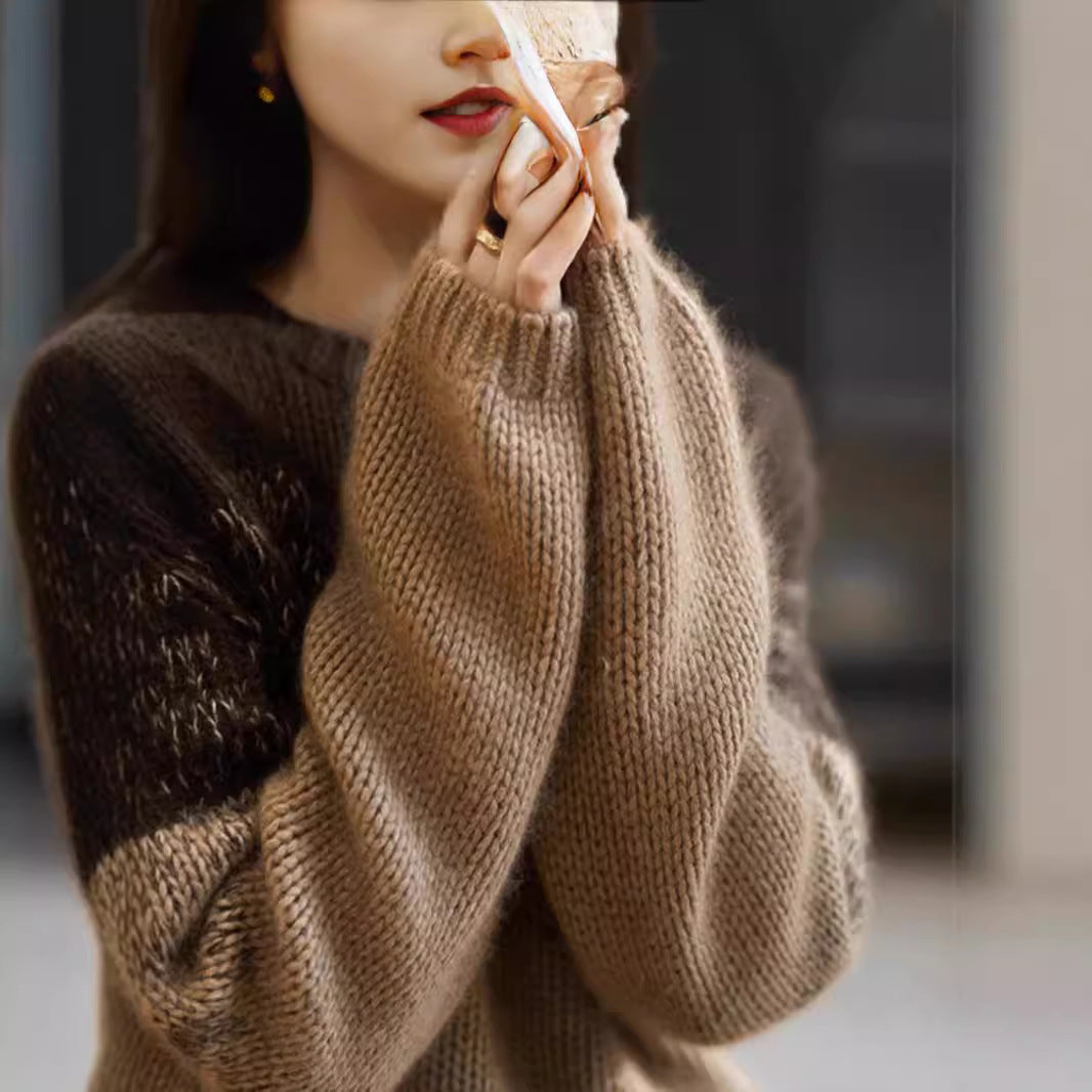 Women's Chunky Knit Jumper with Stand-Up Collar in Gradient Colour