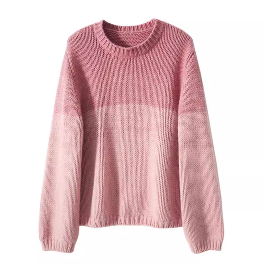 Women's Chunky Knit Jumper with Stand-Up Collar in Gradient Colour