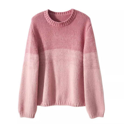 Women's Chunky Knit Jumper with Stand-Up Collar in Gradient Colour
