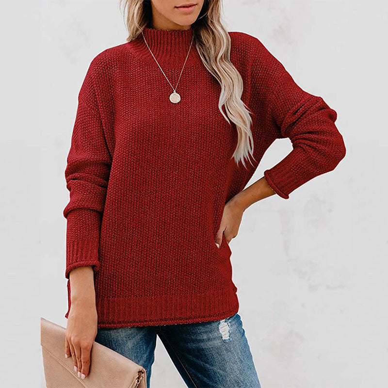Women's Chunky Knit Jumper with Stand-up Collar