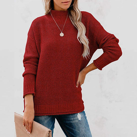 Women's Chunky Knit Jumper with Stand-up Collar
