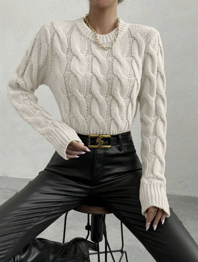 Women's Chunky Knit Jumper with Stand-up Collar