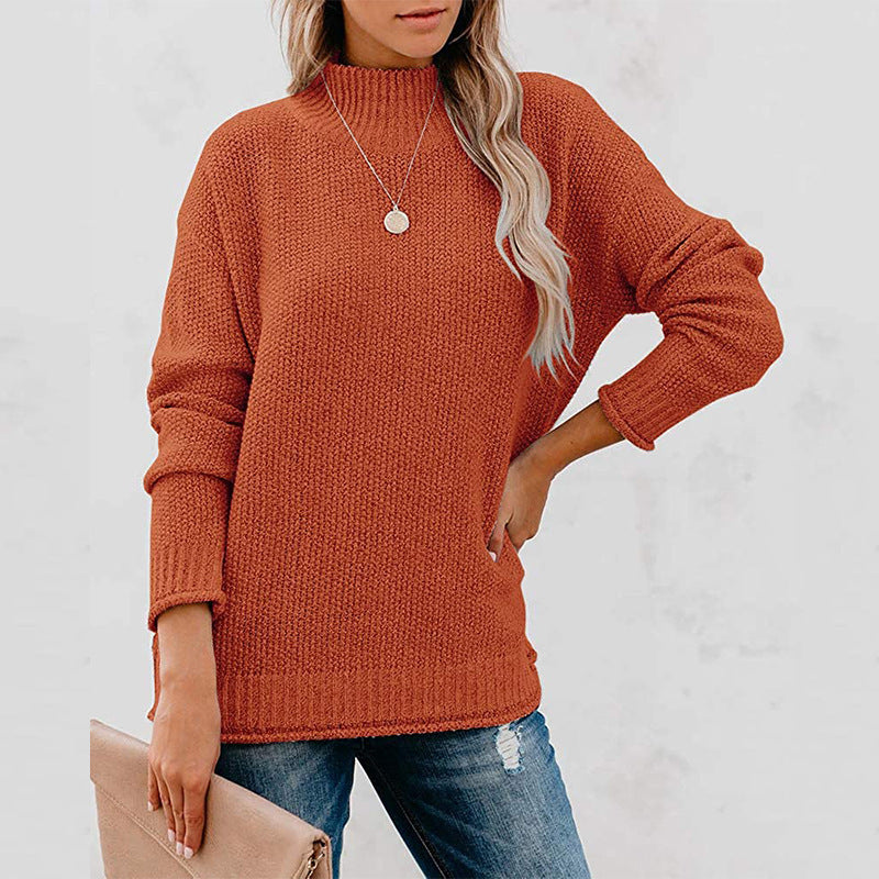 Women's Chunky Knit Jumper with Stand-up Collar
