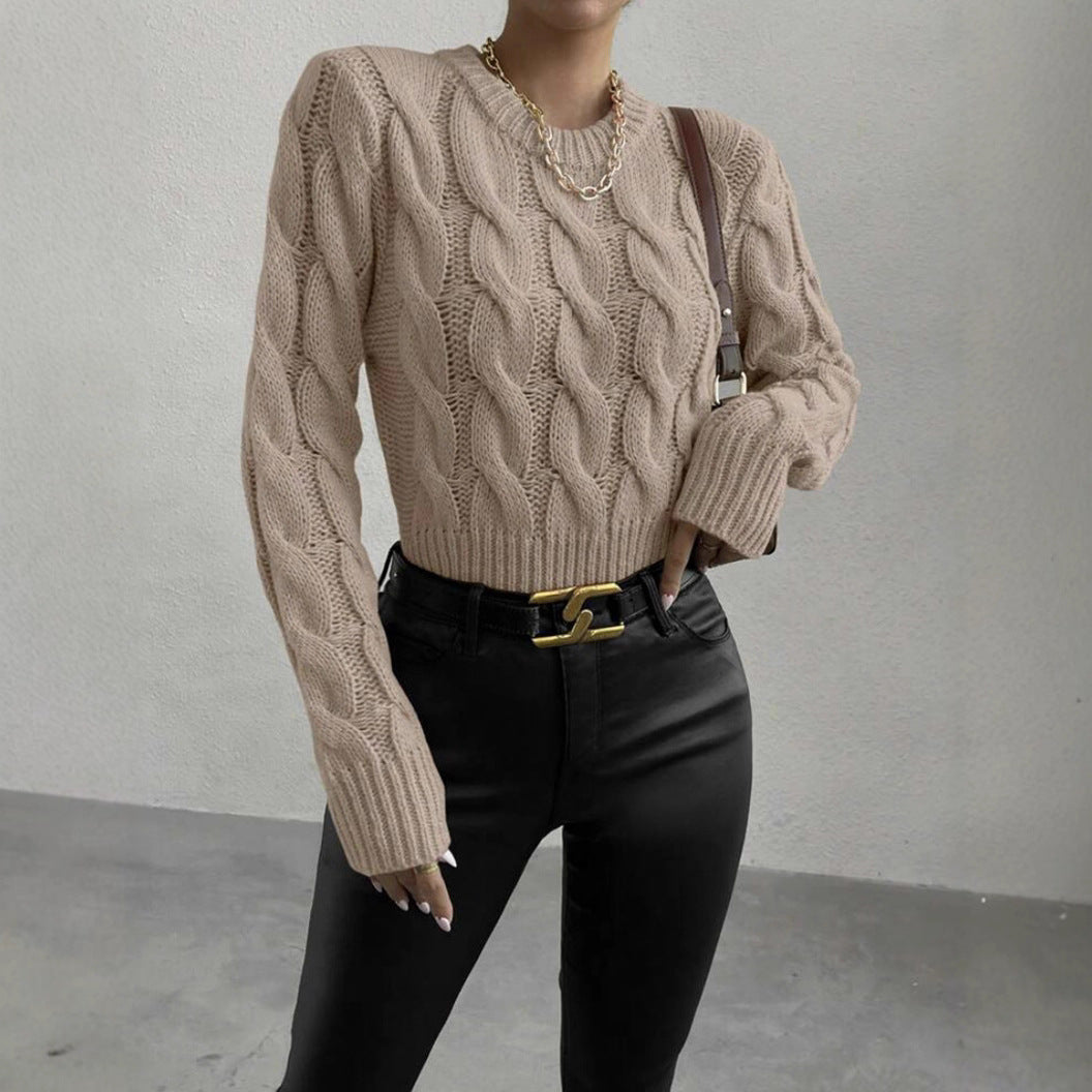 Women's Chunky Knit Jumper with Stand-up Collar