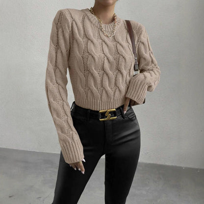 Women's Chunky Knit Jumper with Stand-up Collar
