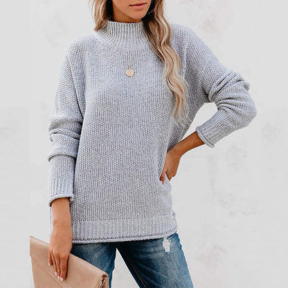 Women's Chunky Knit Jumper with Stand-up Collar