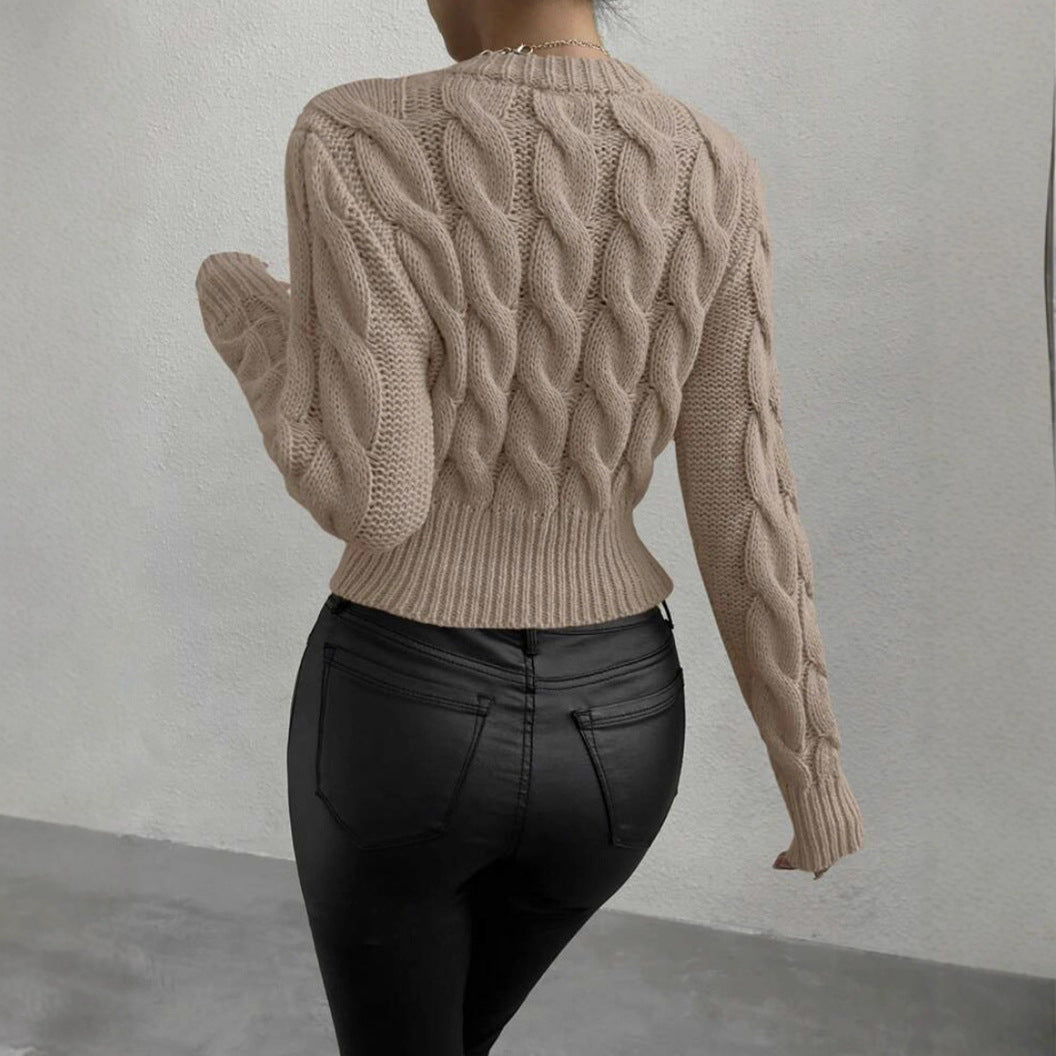 Women's Chunky Knit Jumper with Stand-up Collar