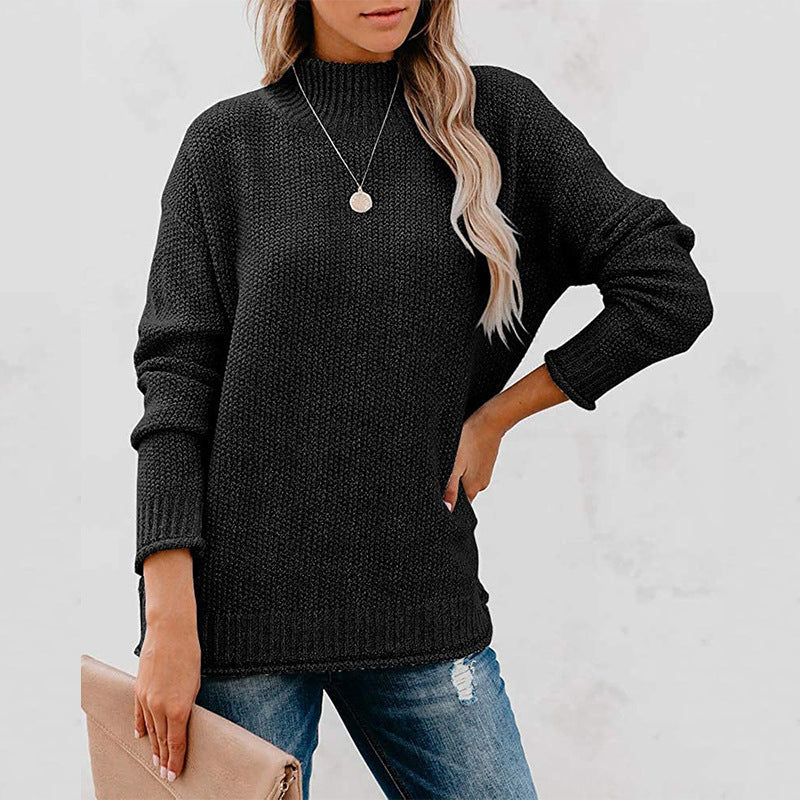 Women's Chunky Knit Jumper with Stand-up Collar