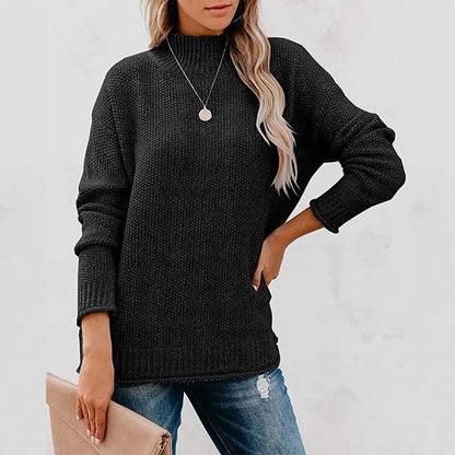 Women's Chunky Knit Jumper with Stand-up Collar