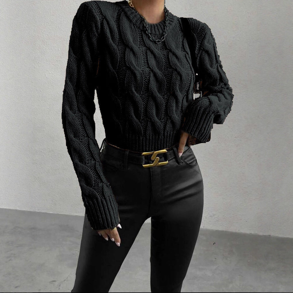 Women's Chunky Knit Jumper with Stand-up Collar