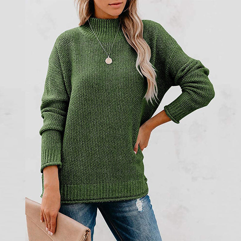 Women's Chunky Knit Jumper with Stand-up Collar