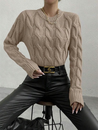Women's Chunky Knit Jumper with Stand-up Collar