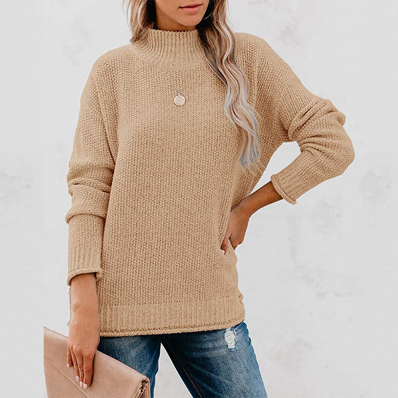 Women's Chunky Knit Jumper with Stand-up Collar