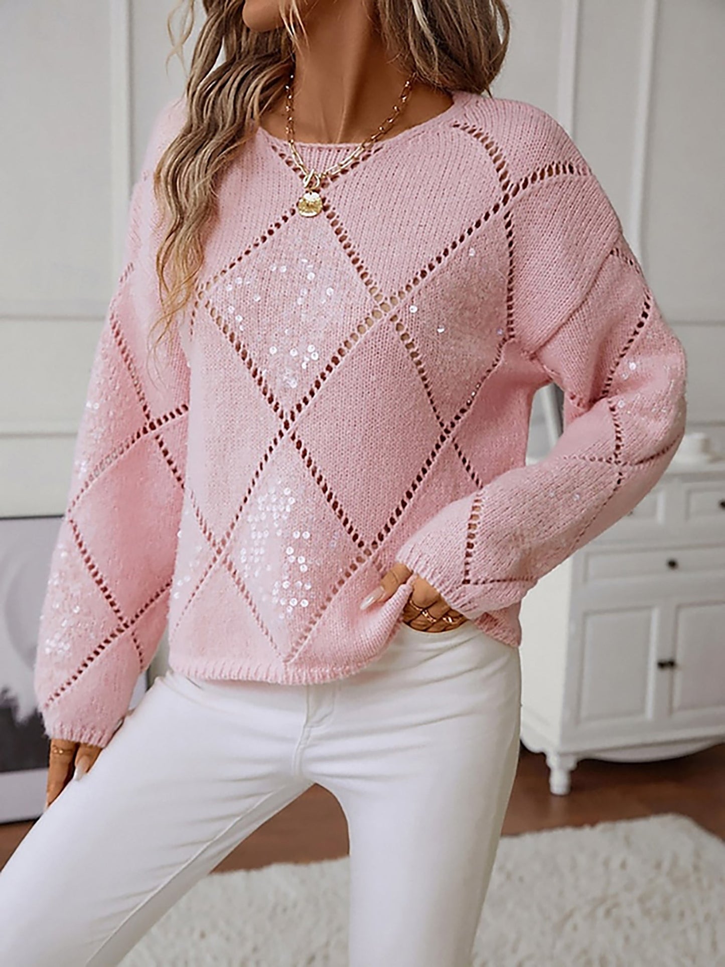 Women's Chunky Knitted Jumper with Puff Sleeves