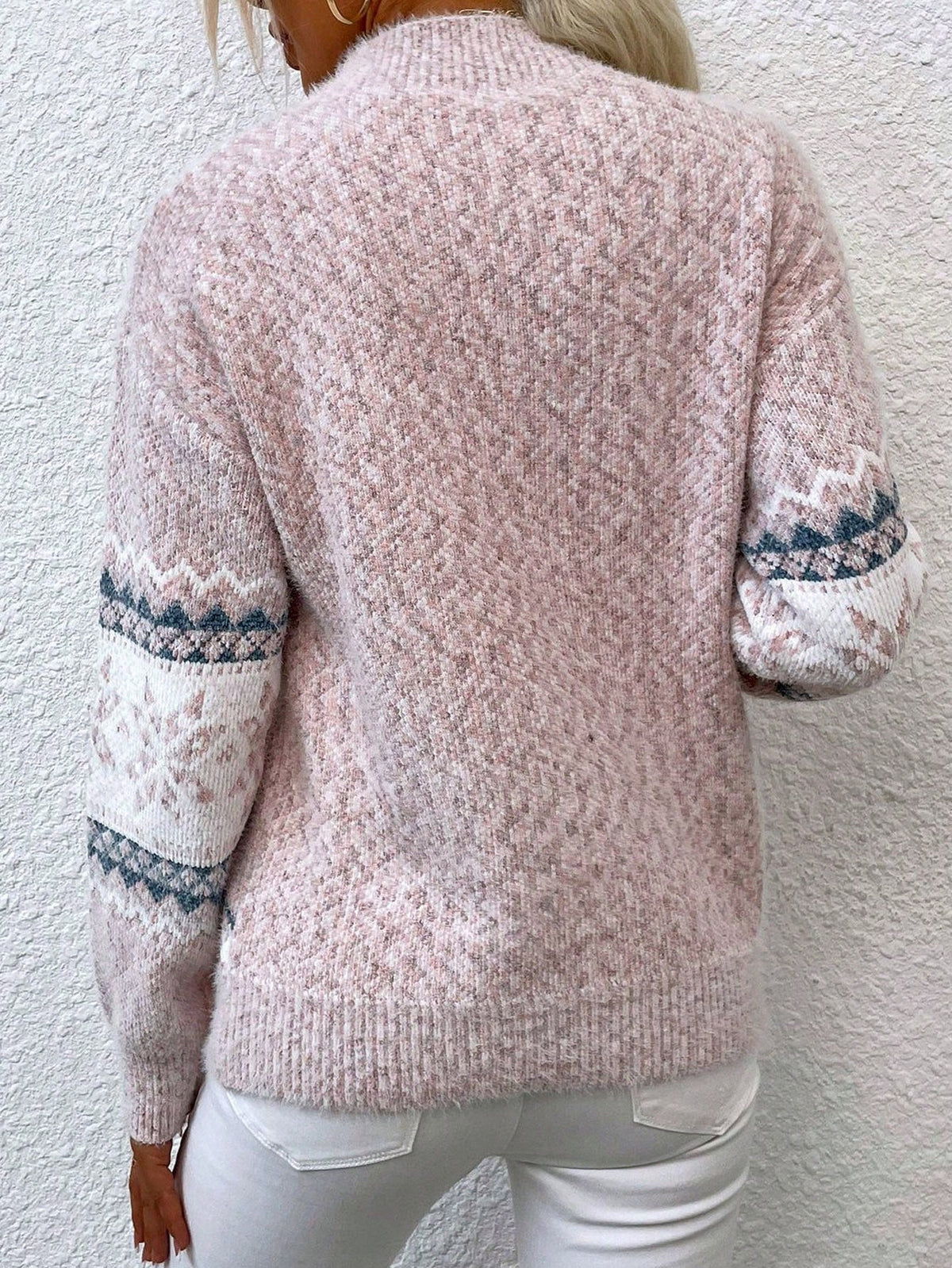 Women's Colour Block Jumper with Long Sleeves and Low Collar